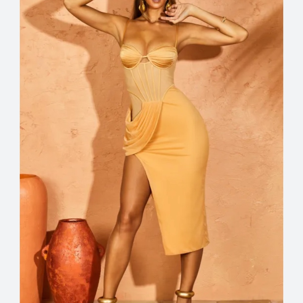 Oh Polly Strapless Gold Dress